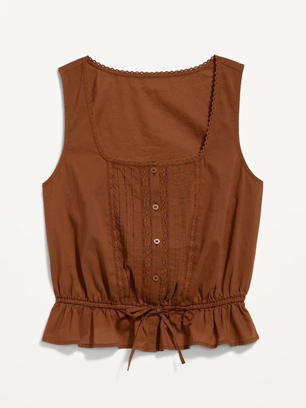 Old Navy BROWN WOMENS TIE WAIST LACE TRIM airy cotton blouse size XL